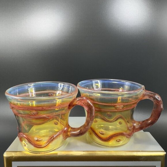 Vintage Hand Blown Delicate Italian Glass Small Cups Mugs Opalescent Thin Glass - Picture 12 of 16